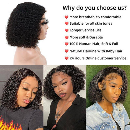 Jerry Curly Short Bob Human Hair 4x4 Lace Closure Human Hair Wig Gluless Wigs Natural Black Color Bob Wig Hair Real Hair Wig Fashion Woman Glueless Wig For Black Girl