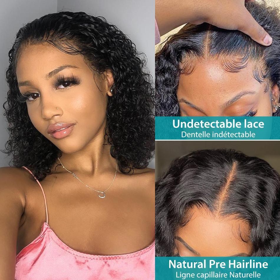 Jerry Curly Short Bob Human Hair 4x4 Lace Closure Human Hair Wig Gluless Wigs Natural Black Color Bob Wig Hair Real Hair Wig Fashion Woman Glueless Wig For Black Girl