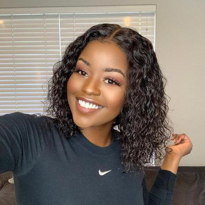 Jerry Curly Short Bob Human Hair 4x4 Lace Closure Human Hair Wig Gluless Wigs Natural Black Color Bob Wig Hair Real Hair Wig Fashion Woman Glueless Wig For Black Girl