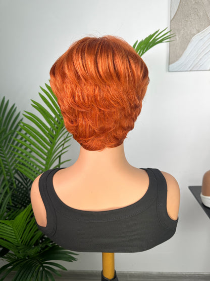 Showreal Pixie Cut Wigs Human Hair Ginger Short Pixie Cut Wigs 100% Real Human Hair Lightweight Glueless Natural Black Layered Pixie Wig(036-350)