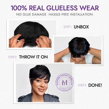 Showreal Pixie Cut Wigs Human Hair for Black Women Short Pixie Cut Wigs 100% Real Human Hair Lightweight Glueless Natural Black Layered Pixie Wig(036-1B)