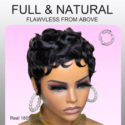 Showreal Pixie Cut Wigs Human Hair for Black Women Short Pixie Cut Wigs 100% Real Human Hair Lightweight Glueless Natural Black Layered Pixie Wig(025-1B)