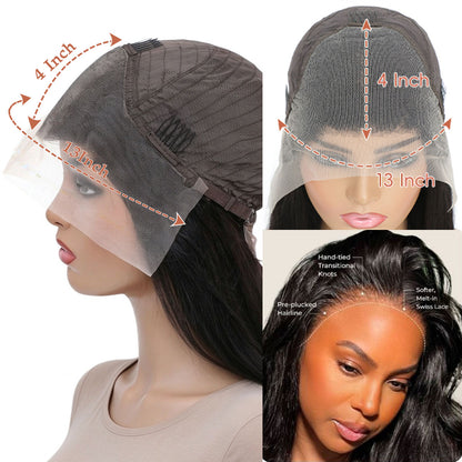 ShowReal Hair Natural Black Color 13x4 Transparent HD Lace Frontal Wig Straight Human Hair Wig