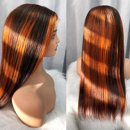 Customized Wig 1b/350 Ginger Copper lace Front Wig  13x4 HD Lace Frontal Wig Bone Straight Lace Front Wigs 180% Density Brazilian Human Hair Wigs For Women
