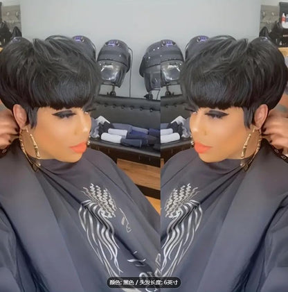 Showreal Bowl Cut Pixie Cut Wigs Human Hair for Black Women Pixie Cut Human Hair Wig Glueless Wigs Full Machine Made (Bowl Cut-1B)