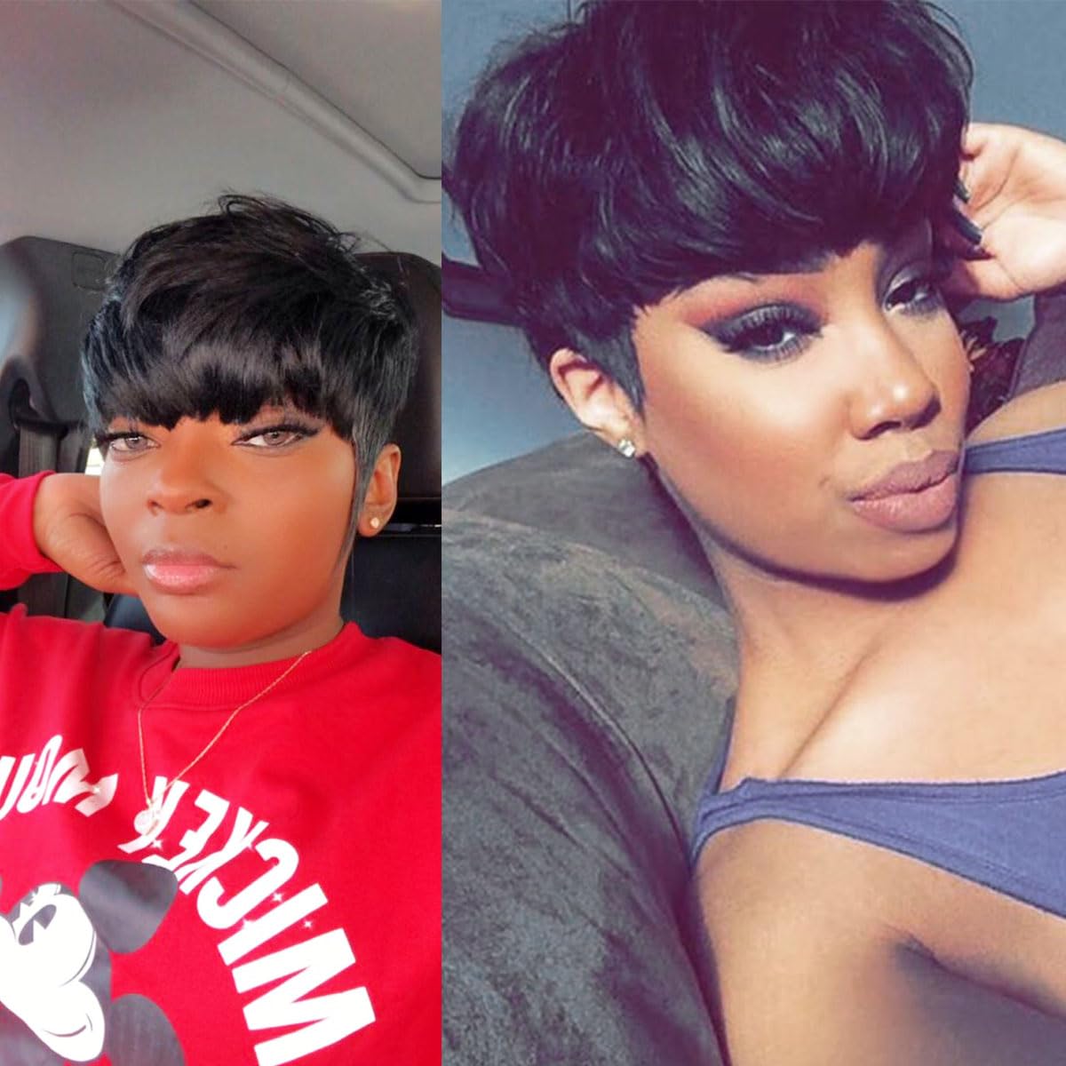 Showreal Bowl Cut Pixie Cut Wigs Human Hair for Black Women Pixie Cut Human Hair Wig Glueless Wigs Full Machine Made (Bowl Cut-1B)