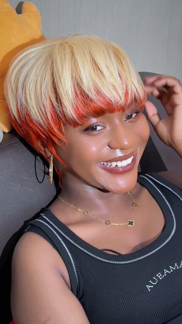 Blonde Pixie Cut Wig Human Hair Wigs For Black Women Short Pixie Cut Human Hair Wigs With Bangs Virgin Human Hair(001-613/350)