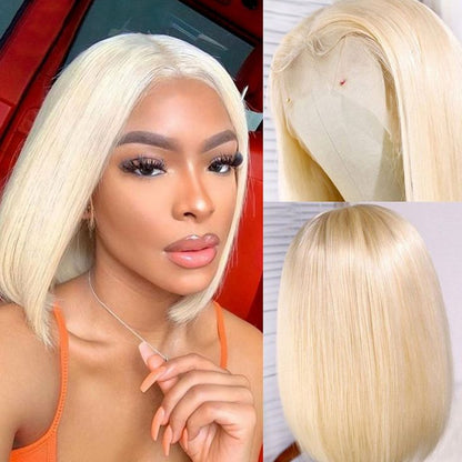 ShowReal Five Colors Bob 13x4 HD Transparent Lace Frontal Straight Bob Human Hair Wig Black Burgundy Highlight Ginger Color for Black Women