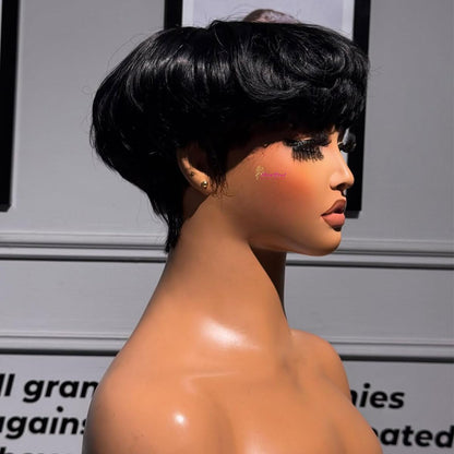 Showreal Bowl Cut Pixie Cut Wigs Human Hair for Black Women Pixie Cut Human Hair Wig Glueless Wigs Full Machine Made (Bowl Cut-1B)