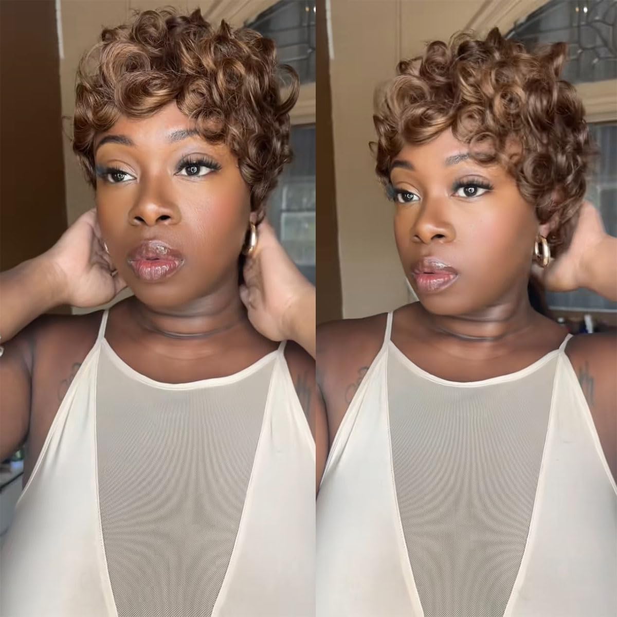 Showreal Pixie Cut Wigs Human Hair for Black Women Short Pixie Cut Wigs 100% Real Human Hair Lightweight Glueless Natural Black Layered Pixie Wig(025-1B)