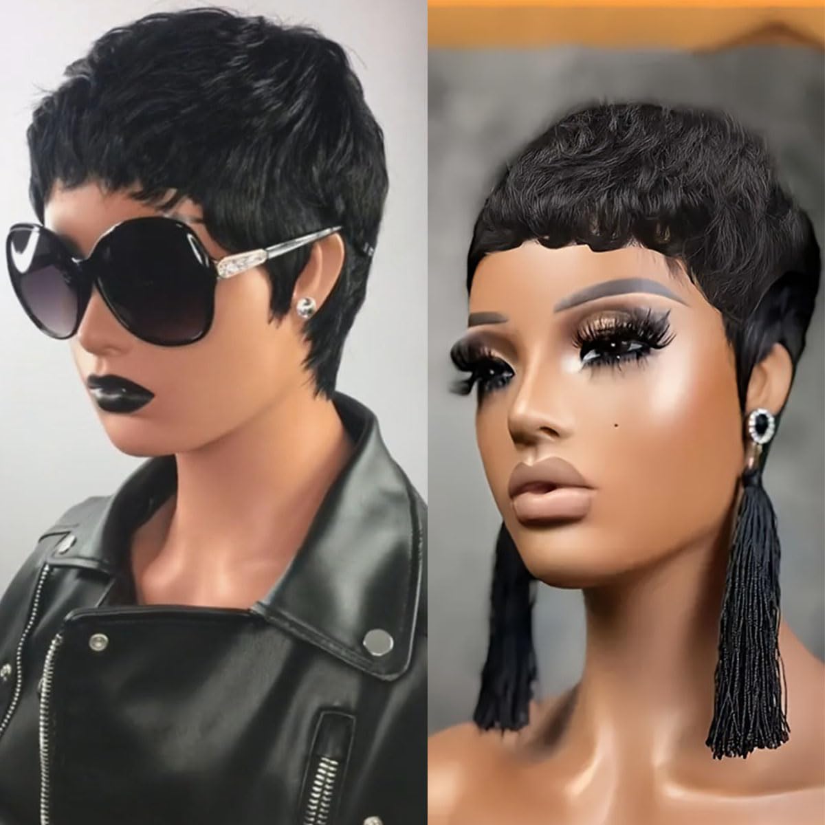 Pixie Cut  Human Hair Wig Short Pixie Cut Wigs for Black Women Short Layered Curly Wigs Glueless (9047-1B)