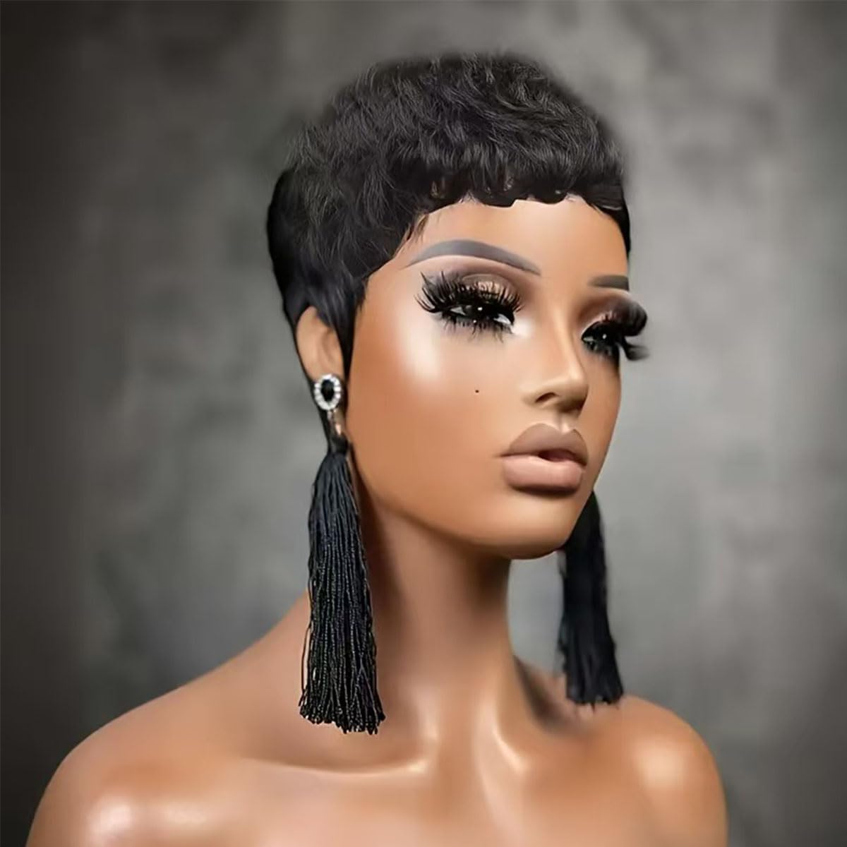 Pixie Cut  Human Hair Wig Short Pixie Cut Wigs for Black Women Short Layered Curly Wigs Glueless (9047-1B)