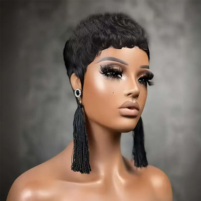Pixie Cut  Human Hair Wig Short Pixie Cut Wigs for Black Women Short Layered Curly Wigs Glueless (9047-1B)