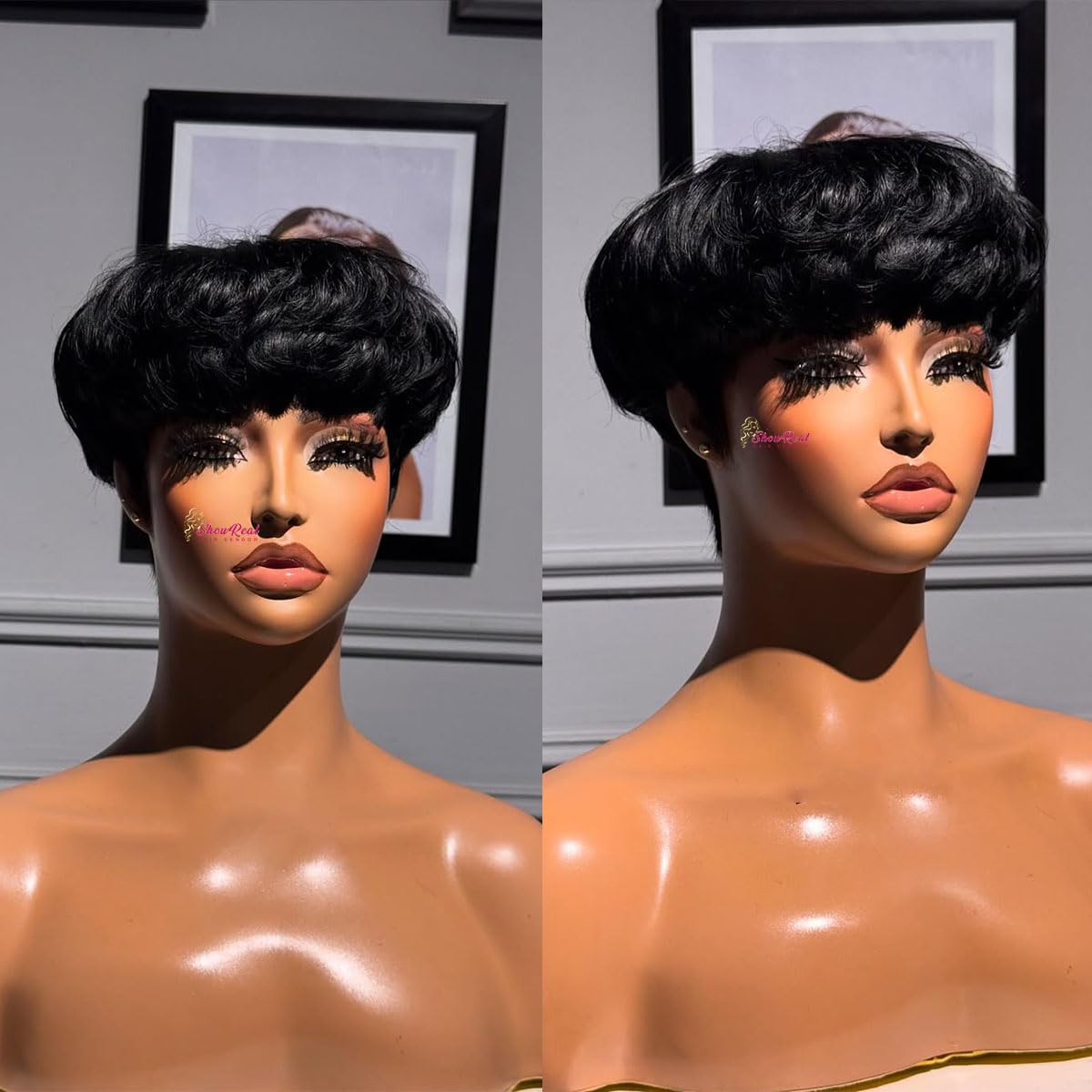Showreal Bowl Cut Pixie Cut Wigs Human Hair for Black Women Pixie Cut Human Hair Wig Glueless Wigs Full Machine Made (Bowl Cut-1B)