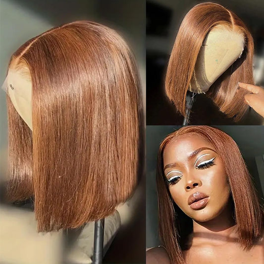 Customized Wig Chocolate Brown 13X4 Straight Bob Wig Human Hair Glueless Lace Frontal Wigs Pre Plucked With Baby Hair 100% Unprocessed HD Transparent Chocolate Brown Bob Lace Front Wigs For Black Women