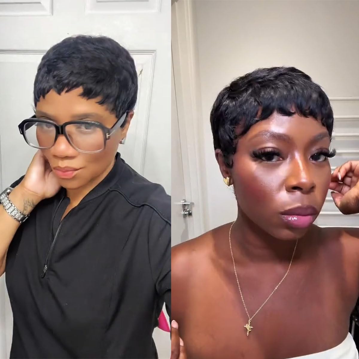 Pixie Cut  Human Hair Wig Short Pixie Cut Wigs for Black Women Short Layered Curly Wigs Glueless (9047-1B)