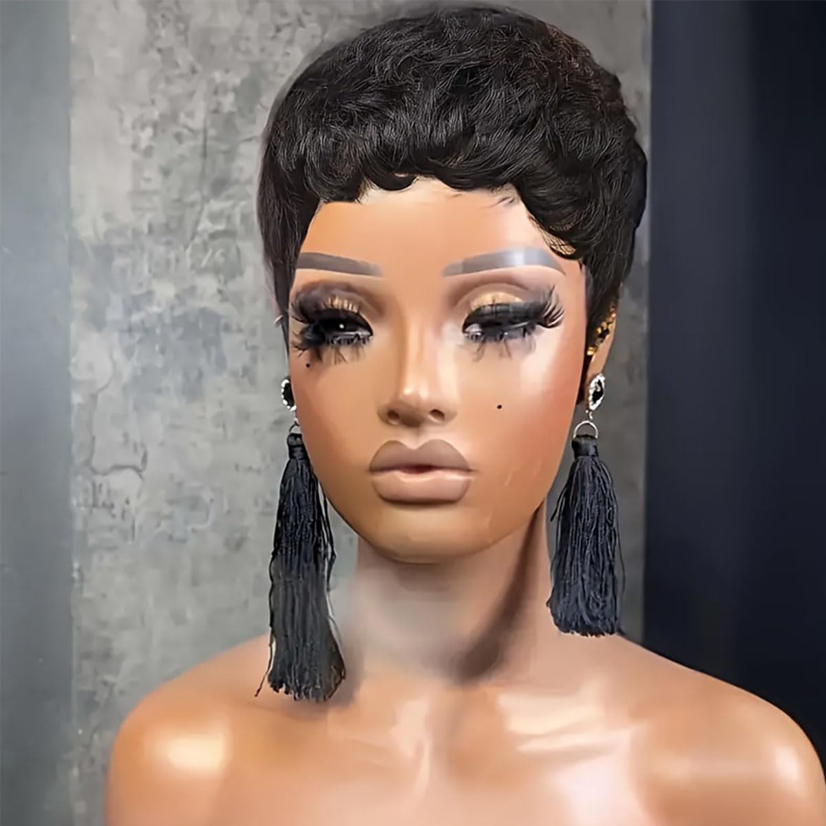 Pixie Cut  Human Hair Wig Short Pixie Cut Wigs for Black Women Short Layered Curly Wigs Glueless (9047-1B)