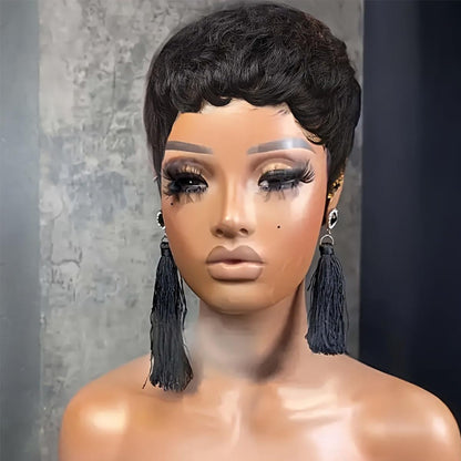 Pixie Cut  Human Hair Wig Short Pixie Cut Wigs for Black Women Short Layered Curly Wigs Glueless (9047-1B)