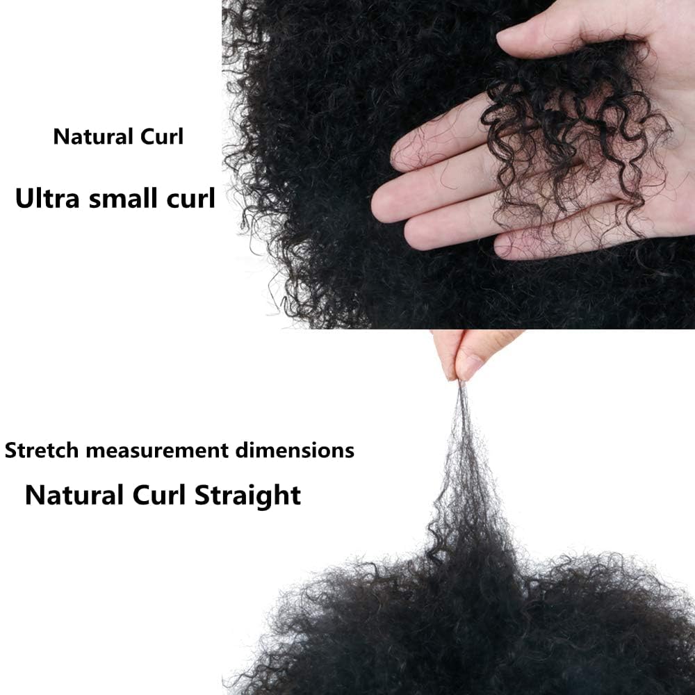 ShowReal Afro Kinky Curly Human Hair Wig with Bangs Full Machine Made Wig Glueless Virgin Brazilian Afro Curly Wigs for Black Women 200% Density Natural Color 12 inch 24 inch