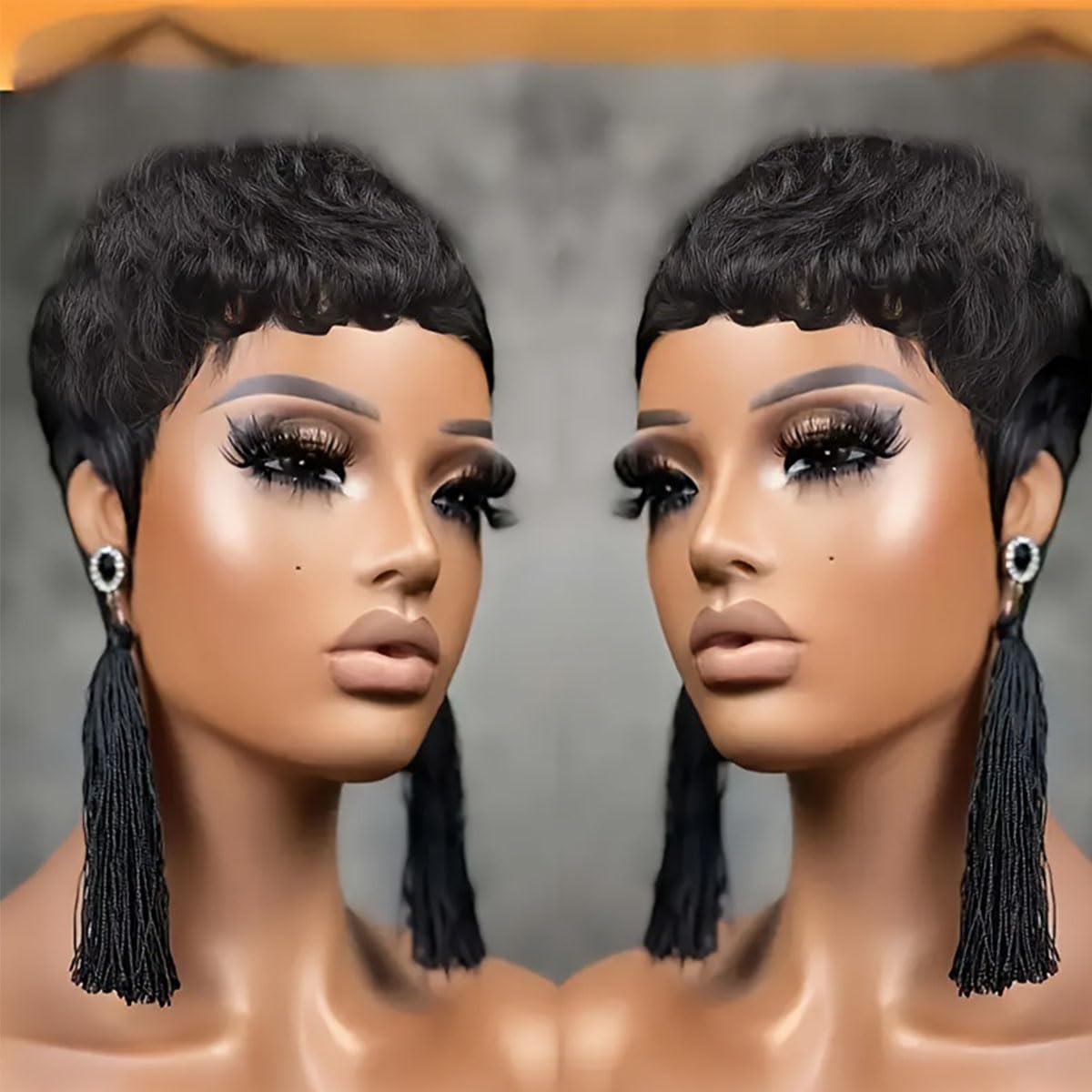 Pixie Cut  Human Hair Wig Short Pixie Cut Wigs for Black Women Short Layered Curly Wigs Glueless (9047-1B)