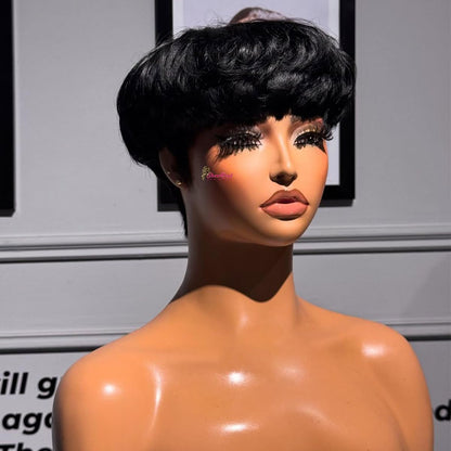 Showreal Bowl Cut Pixie Cut Wigs Human Hair for Black Women Pixie Cut Human Hair Wig Glueless Wigs Full Machine Made (Bowl Cut-1B)