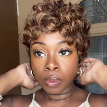 Showreal Pixie Cut Wigs Human Hair for Black Women Ombre Color Pixie Cut Human Hair Wig Glueless Wigs Full Machine Made (025-4/30/4)