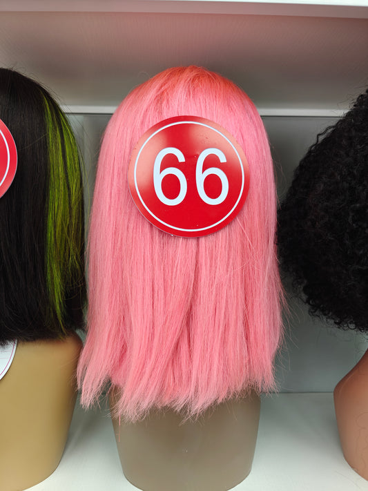 TiktokLive Number 66 Human Hair 13x4 HD Transparent Lace Frotanl Bone Straight Bob Wig 250% Density Pink Color Wig For Woman Daily And Party Use