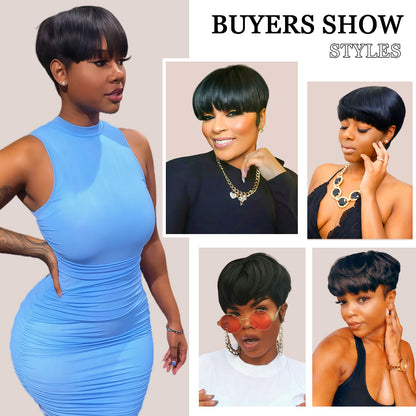 Showreal Bowl Cut Pixie Cut Wigs Human Hair for Black Women Pixie Cut Human Hair Wig Glueless Wigs Full Machine Made (Bowl Cut-1B)
