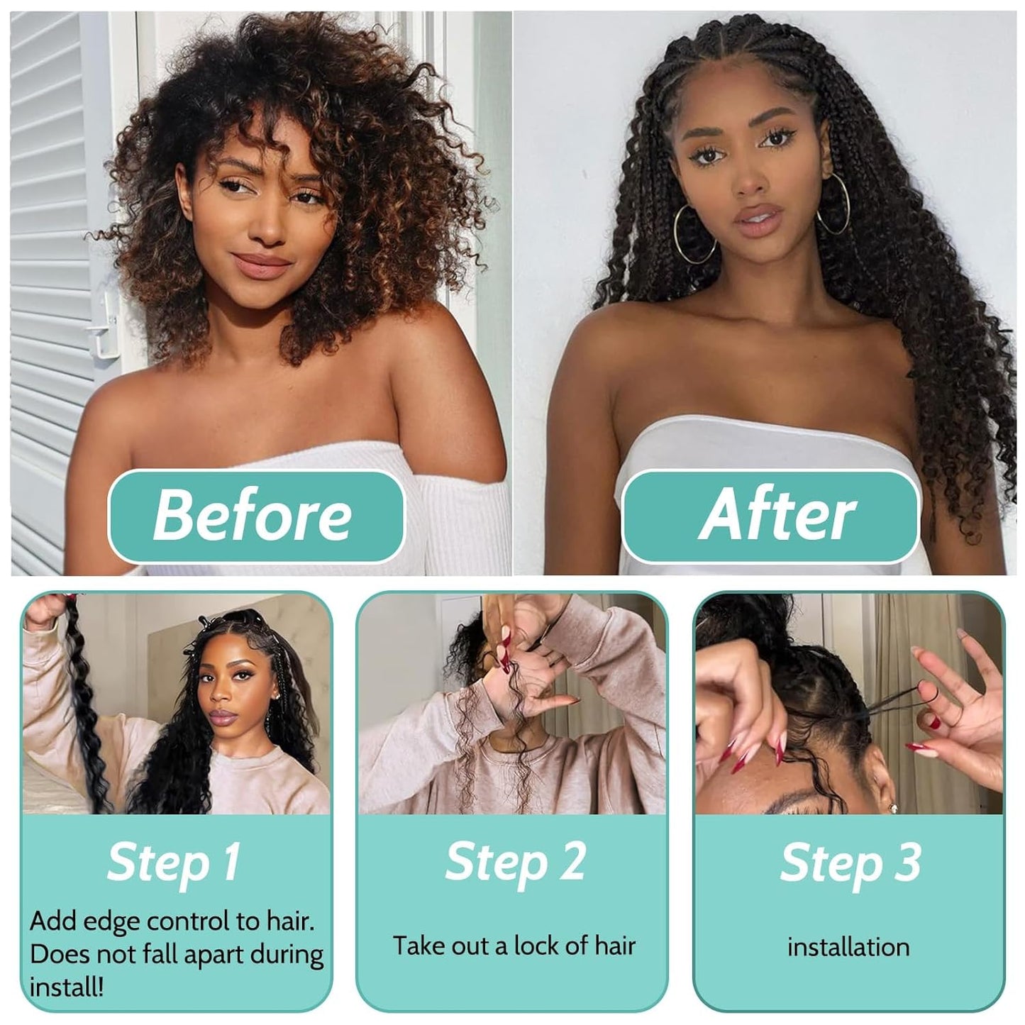 ShowReal 16 18 20 22 inch Human Braiding Hair for Boho Braids Human Hair 110g  10A Deep Wave Bulk Bohemian 3 Bundles/Pac Curly Boho Hair for Braiding Knotlessk Natural Color