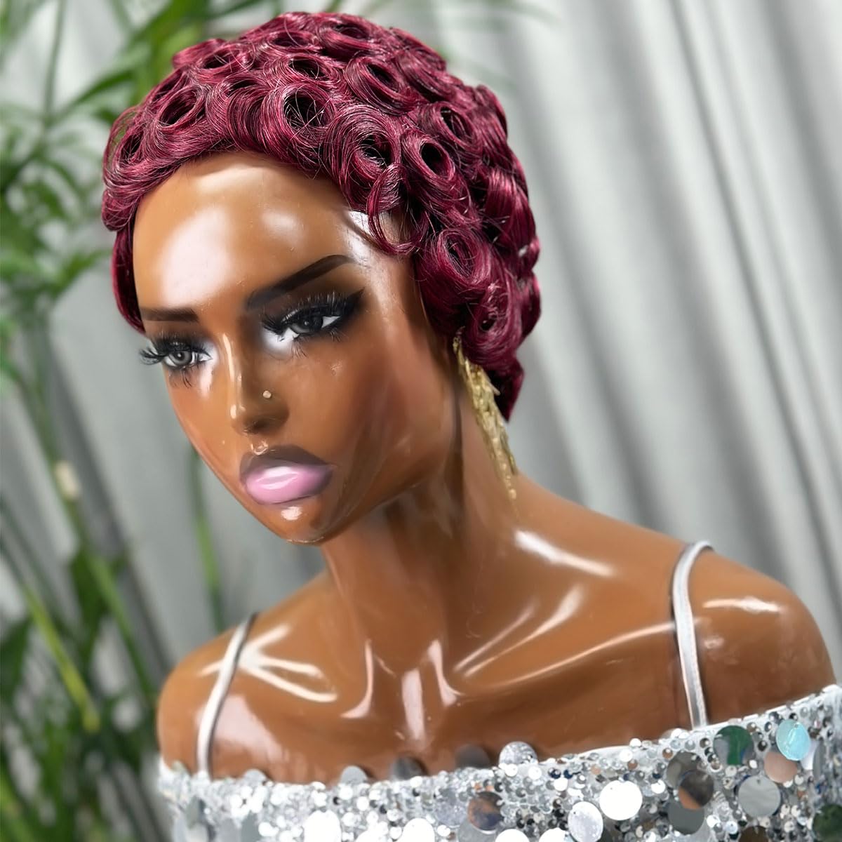 Showreal 99j Pixie Wigs Pixie Cut Curly Wig for Black Women Pixie Cut Human Hair Wig Glueless Wigs Full Machine Made (025-99J)