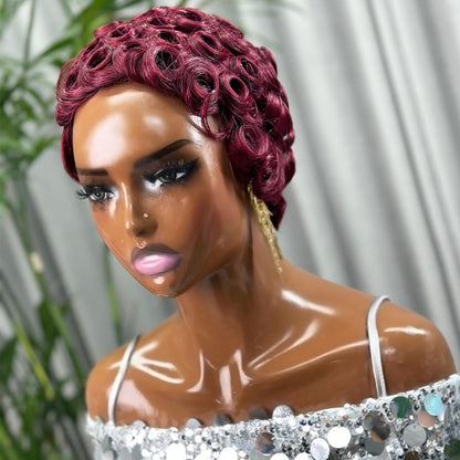 Showreal 99j Pixie Wigs Pixie Cut Curly Wig for Black Women Pixie Cut Human Hair Wig Glueless Wigs Full Machine Made (025-99J)