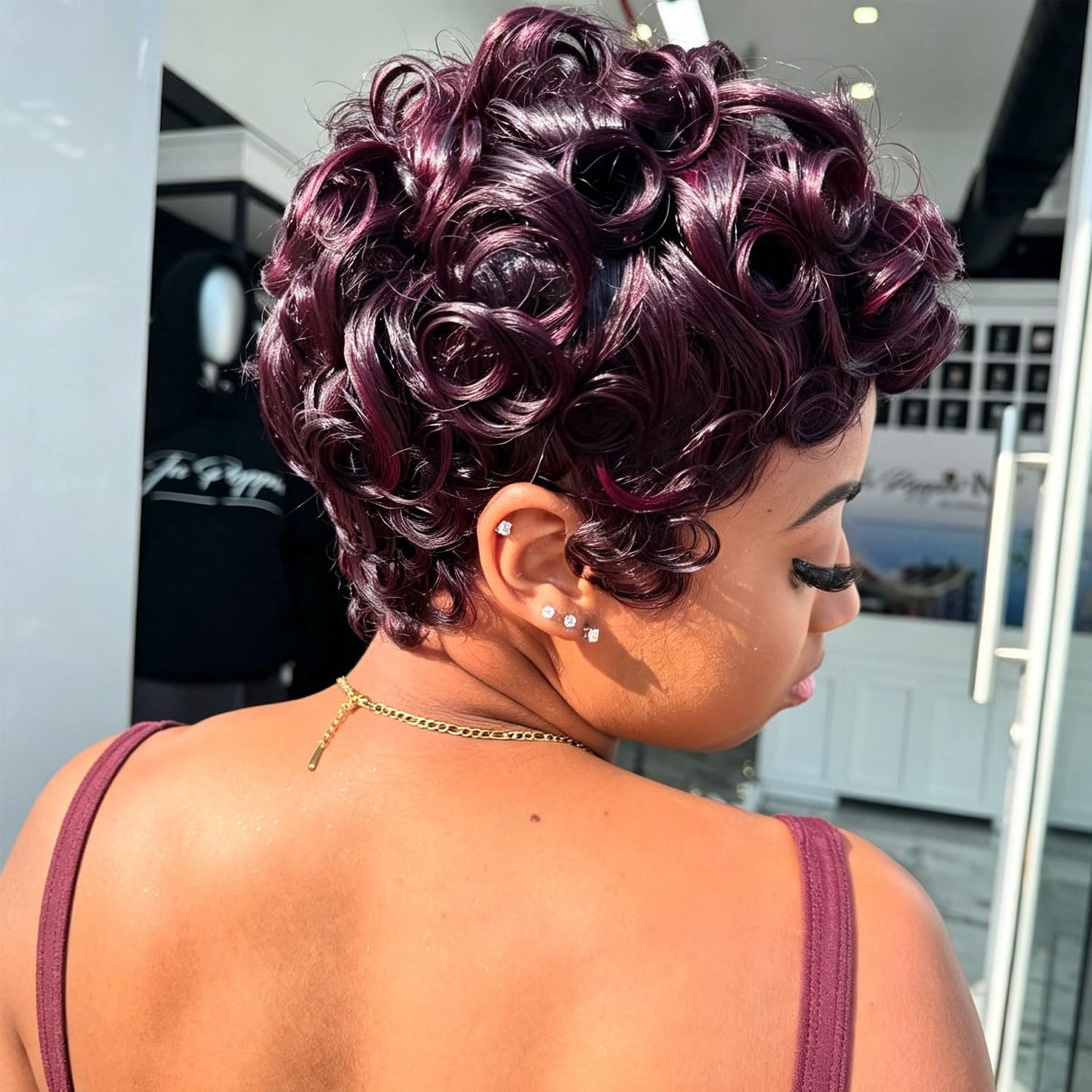 Showreal Hair Pixie Cut Wigs for Black Women With Bangs Glueless Layered Wigs（025-Plumberry）