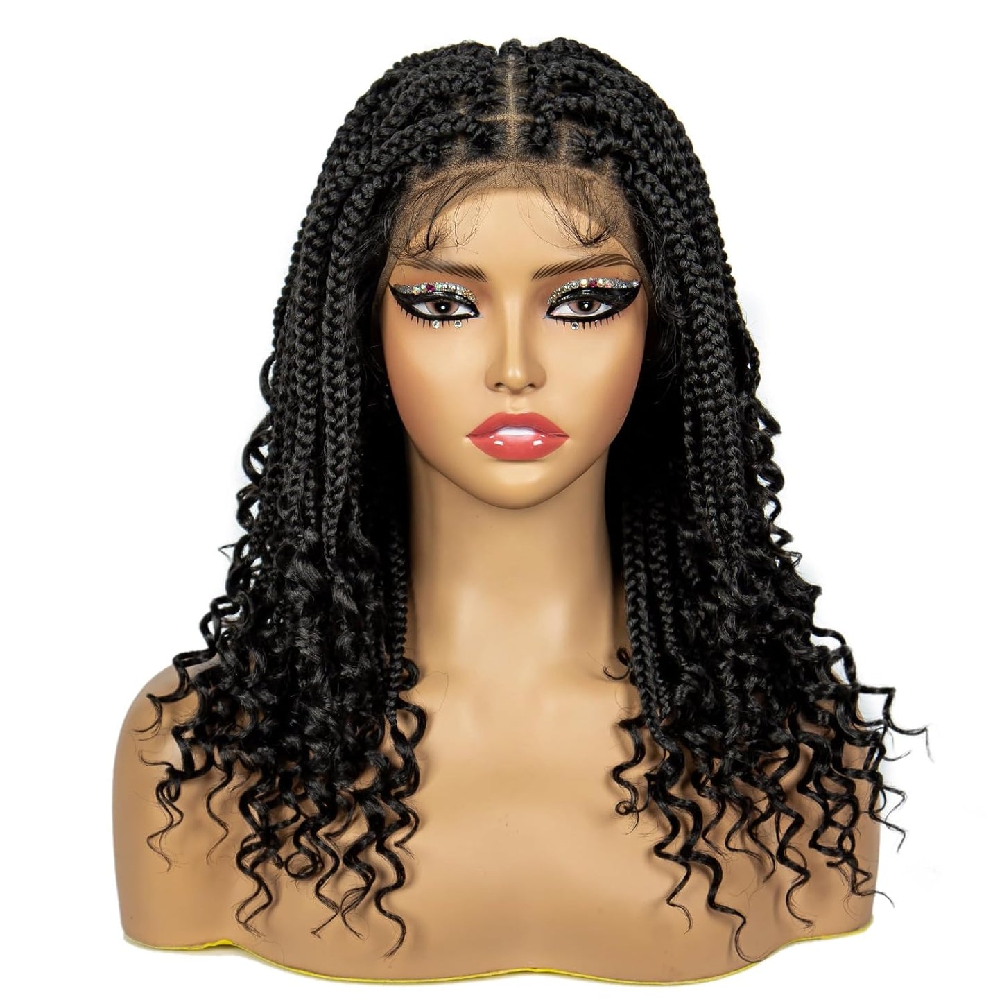 ShowReal 16 Inch Synthetic Full Lace Knotless Braided Wigs with Curly Ends for Black Women Handmade Braiding Wigs with Baby Hair Synthetic Braid Hair Gorgeous Fluffy Wigs with Baby Hair Bangs Synthetic Braided Full Lace Wigs