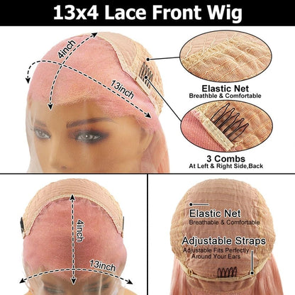 Customized Wig Pink Bob Wig Human Hair 13x4 Transparent Lace Bob Frontal Human Hair Wigs For Black Women 180% Density Pre Plucked Baby Hair Pink Short Bob Wig