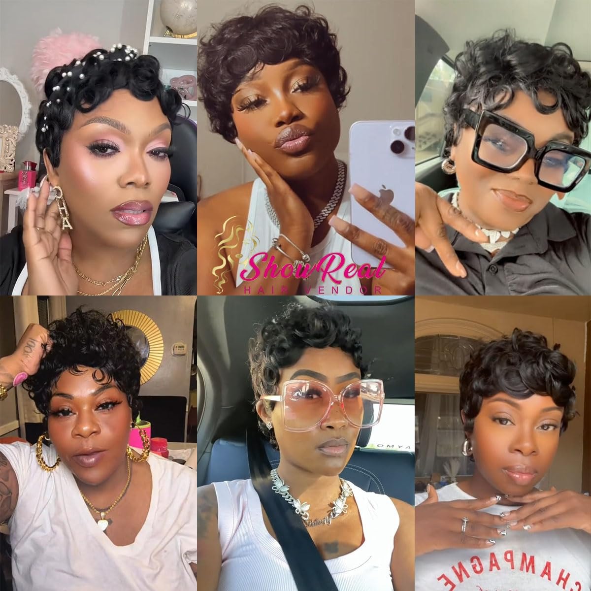 showreal 025 Pixie Wigs Pixie Cut Curly Wig for Black Women Pixie Cut Human Hair Wig Glueless Wigs Full Machine Made (025-1B/30)