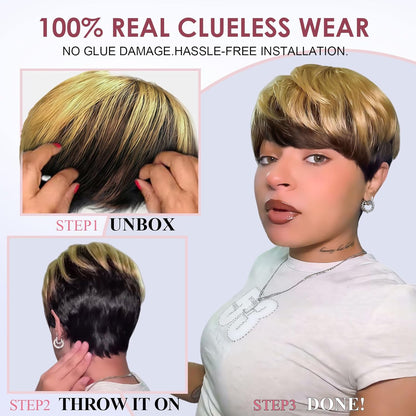【KiKi Same】Short Pixie Cut Wigs for Black Women Ombre Blonde  (9171-1B/4/27)