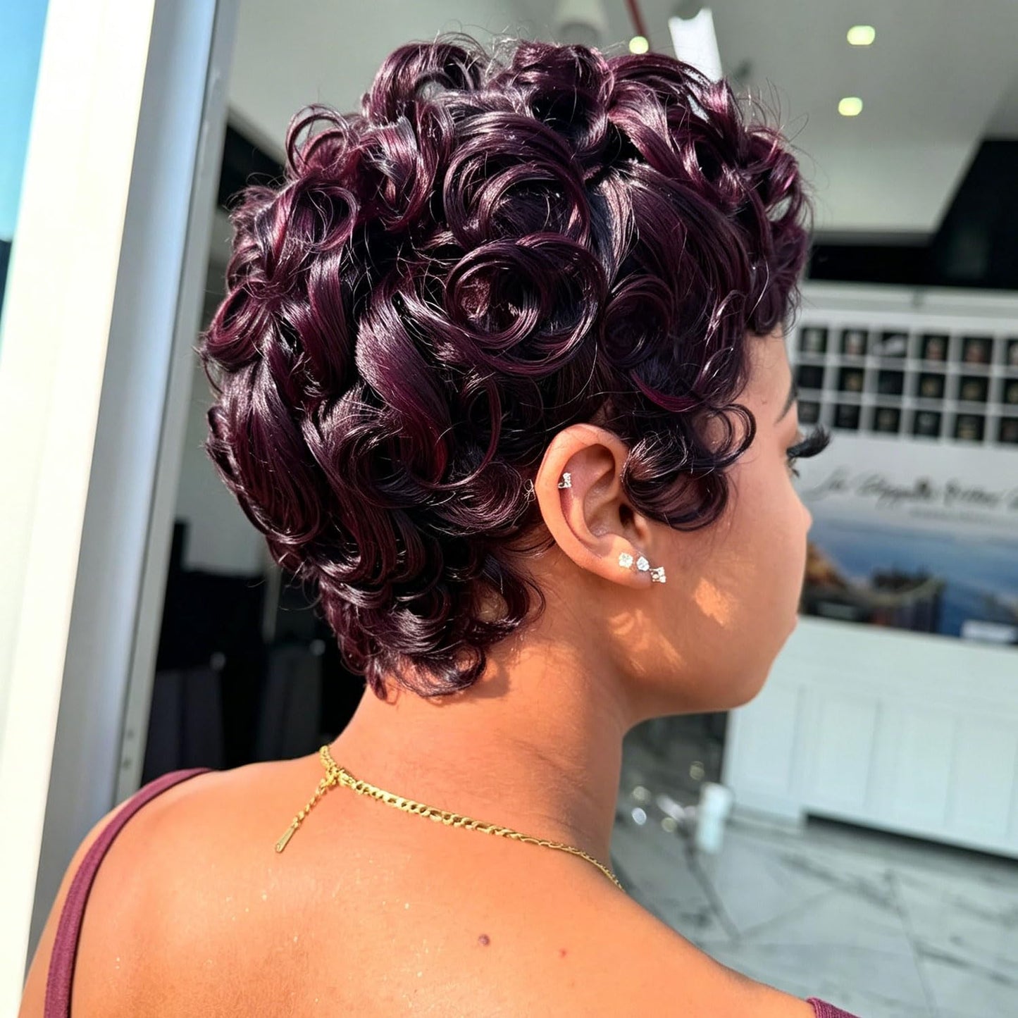Showreal Hair Pixie Cut Wigs for Black Women With Bangs Glueless Layered Wigs（025-Plumberry）