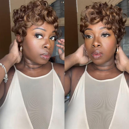 Showreal Pixie Cut Wigs Human Hair for Black Women Ombre Color Pixie Cut Human Hair Wig Glueless Wigs Full Machine Made (025-4/30/4)