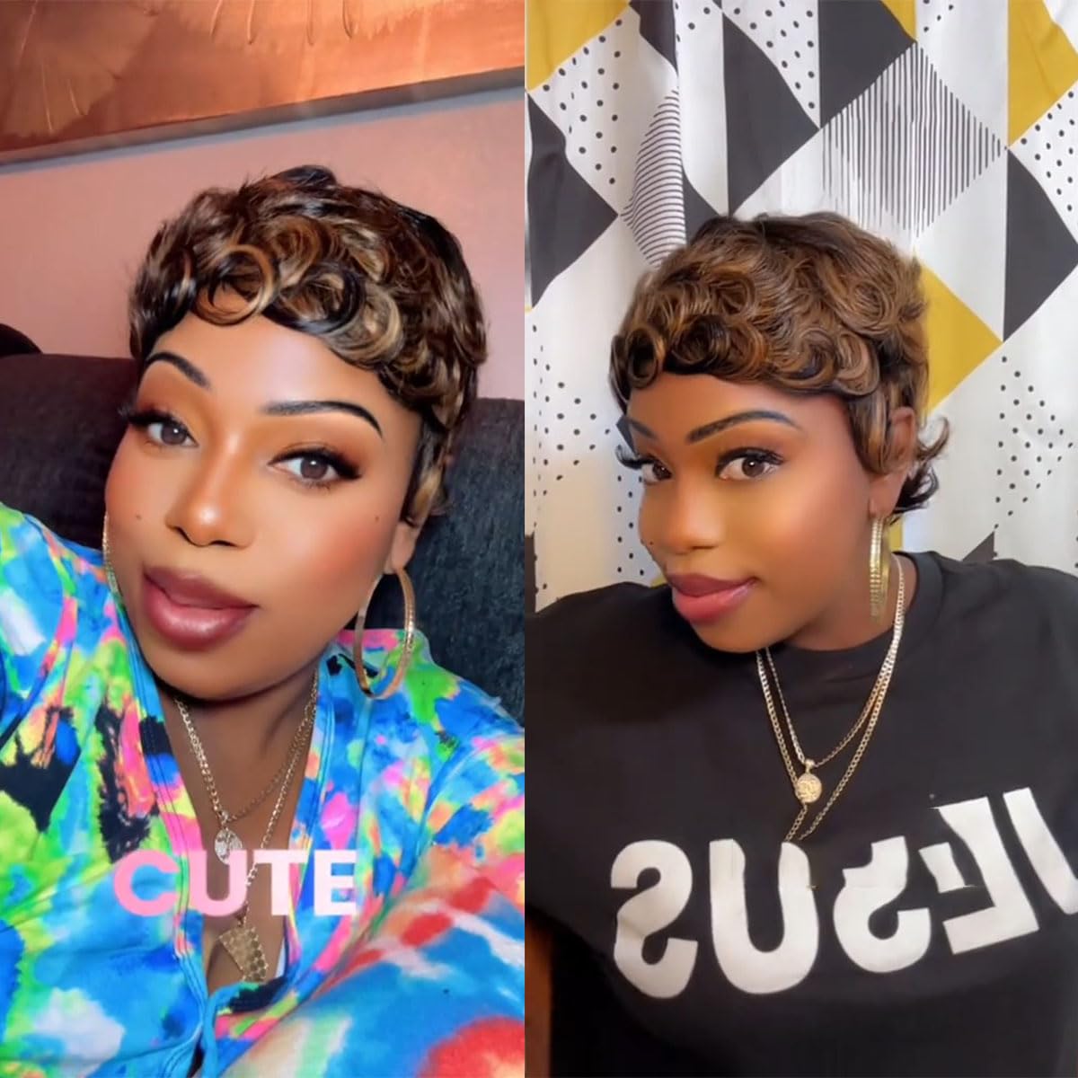 showreal 025 Pixie Wigs Pixie Cut Curly Wig for Black Women Pixie Cut Human Hair Wig Glueless Wigs Full Machine Made (025-1B/30)