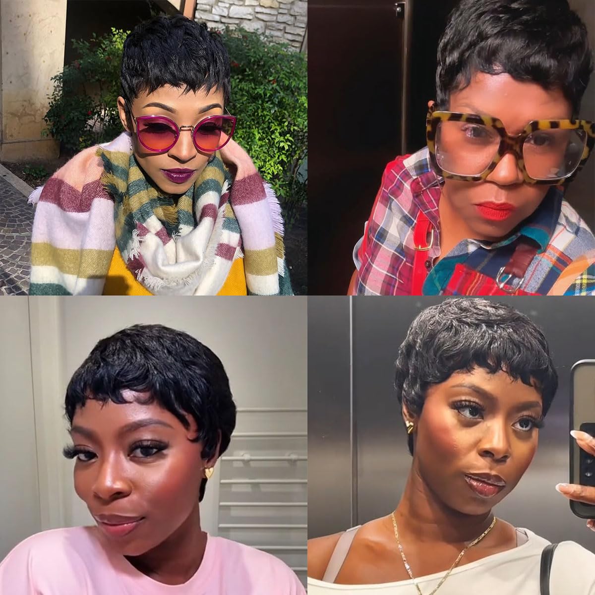 Pixie Cut  Human Hair Wig Short Pixie Cut Wigs for Black Women Short Layered Curly Wigs Glueless (9047-1B)