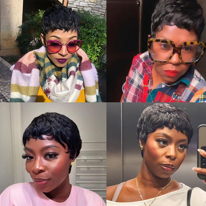 Pixie Cut  Human Hair Wig Short Pixie Cut Wigs for Black Women Short Layered Curly Wigs Glueless (9047-1B)