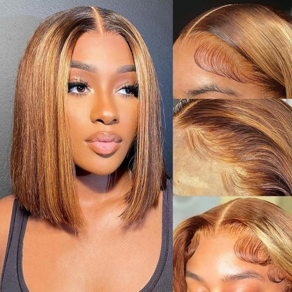 ShowReal Bob Wigs Human Hair 13x4 HD Lace Front Bob Wig Human Hair Short Straight Frontal Glueless Bob Wigs for Black Women Human Hair Pre Plucked with Baby Hair 180% Density