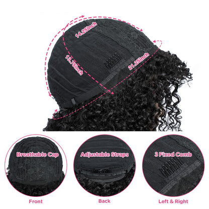 ShowReal Afro Kinky Curly Human Hair Wig with Bangs Full Machine Made Wig Glueless Virgin Brazilian Afro Curly Wigs for Black Women 200% Density Natural Color 12 inch 24 inch