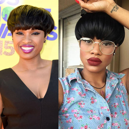 Showreal Bowl Cut Pixie Cut Wigs Human Hair for Black Women Pixie Cut Human Hair Wig Glueless Wigs Full Machine Made (Bowl Cut-1B)