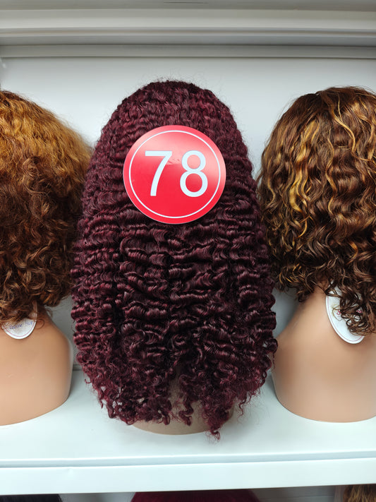 TiktokLive Number 78 Human Hair 13x4 HD Transparent Lace Frotanl Burmese Curly Wave Wavy Wig 250% Density #99J Burgundy Dark Red Color Wig For Woman Daily And Party Use
