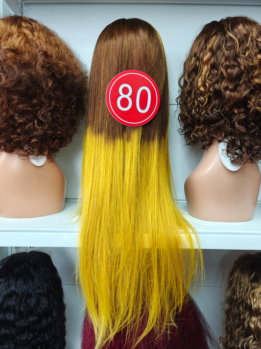 TiktokLive Number 80 Human Hair 13x4 HD Transparent Lace Frotanl Straight Wig 200% Density Brown And Yellow Color Wig For Woman Daily And Party Use