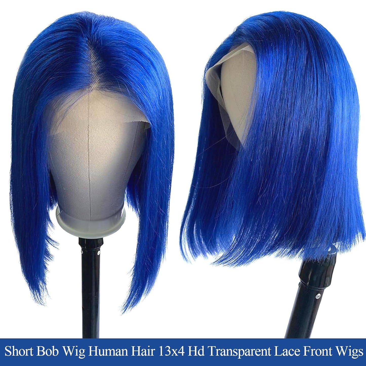 Customized Wig Blue Bob Lace Front Wigs Human Hair 180% Density 13x4 HD Lace Front Bob Wigs Human Hair Wig Pre Plucked with Baby Hair Wear and Go Straight Short Bob Wig Glueless Wigs Pre Cut For Women