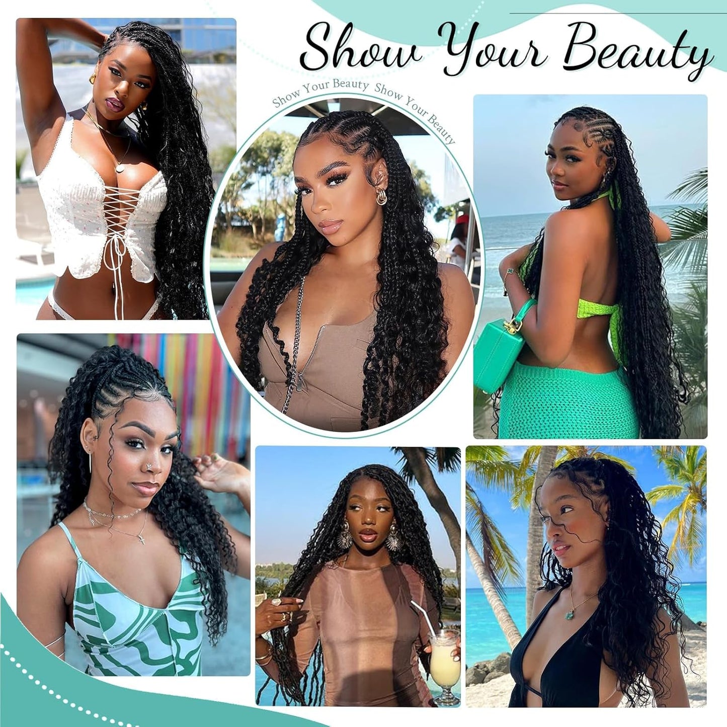 ShowReal 16 18 20 22 inch Human Braiding Hair for Boho Braids Human Hair 110g  10A Deep Wave Bulk Bohemian 3 Bundles/Pac Curly Boho Hair for Braiding Knotlessk Natural Color