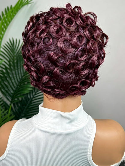 Showreal Hair Pixie Cut Wigs for Black Women With Bangs Glueless Layered Wigs（025-Plumberry）