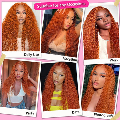 ShowReal  Ginger Copper Deep Wave Lace Front Wig 13x4 HD Transparent Lace Frontal Wig Human Hair for Black Women Deep Curly Wigs with Baby Hair Pre Plucked